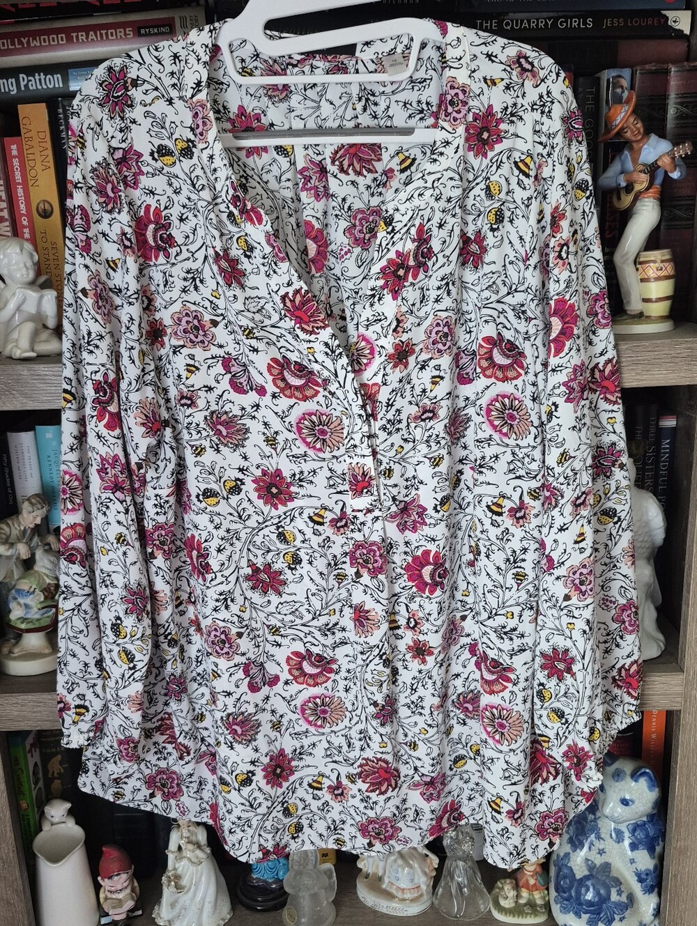T Tahari White Blouse with Pink and Yellow Floral Pattern